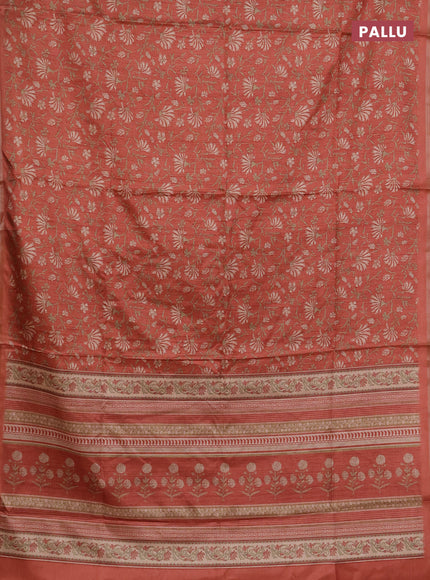 Semi tussar saree rust shade with allover prints and zari woven piping border