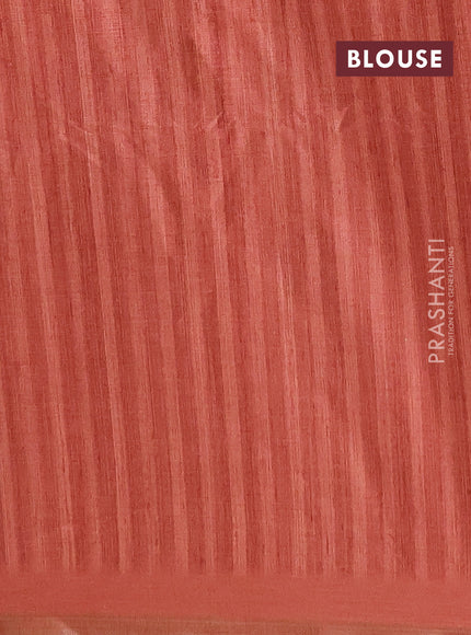 Semi tussar saree rust shade with allover prints and zari woven piping border
