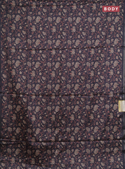 Semi tussar saree elephant grey with allover prints and zari woven piping border