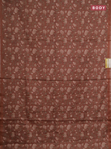 Semi tussar saree brown with allover prints and zari woven piping border
