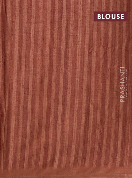 Semi tussar saree brown with allover prints and zari woven piping border