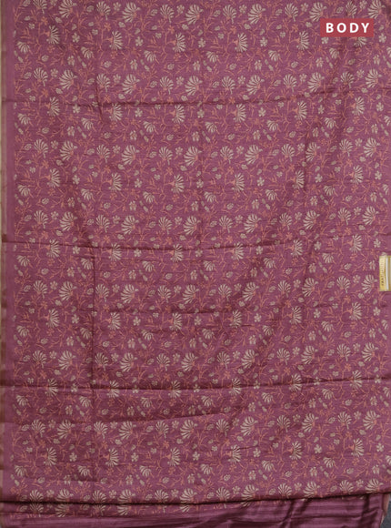 Semi tussar saree mauve pink with allover prints and zari woven piping border