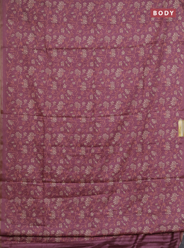 Semi tussar saree mauve pink with allover prints and zari woven piping border