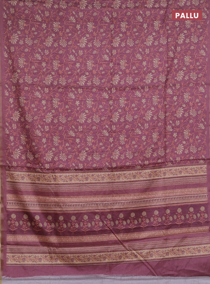 Semi tussar saree mauve pink with allover prints and zari woven piping border