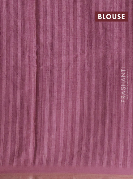 Semi tussar saree mauve pink with allover prints and zari woven piping border