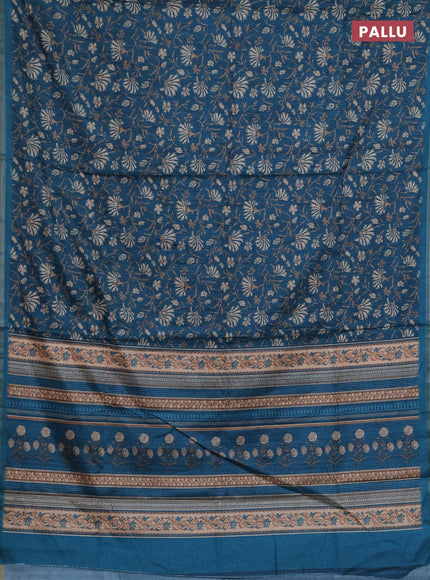 Semi tussar saree peacock green with allover prints and zari woven piping border