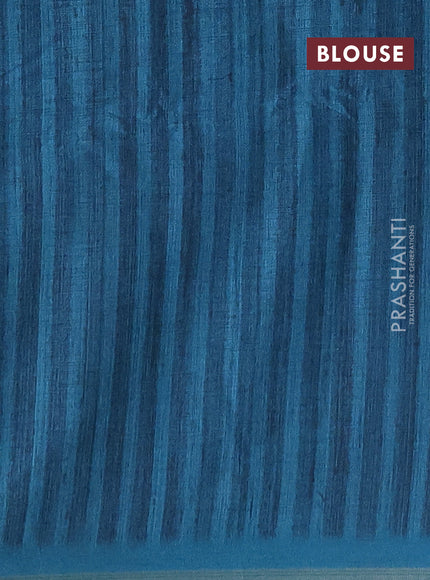 Semi tussar saree peacock green with allover prints and zari woven piping border