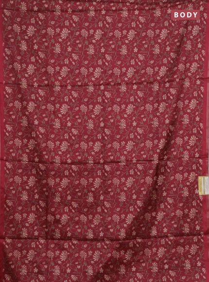Semi tussar saree maroon with allover prints and zari woven piping border