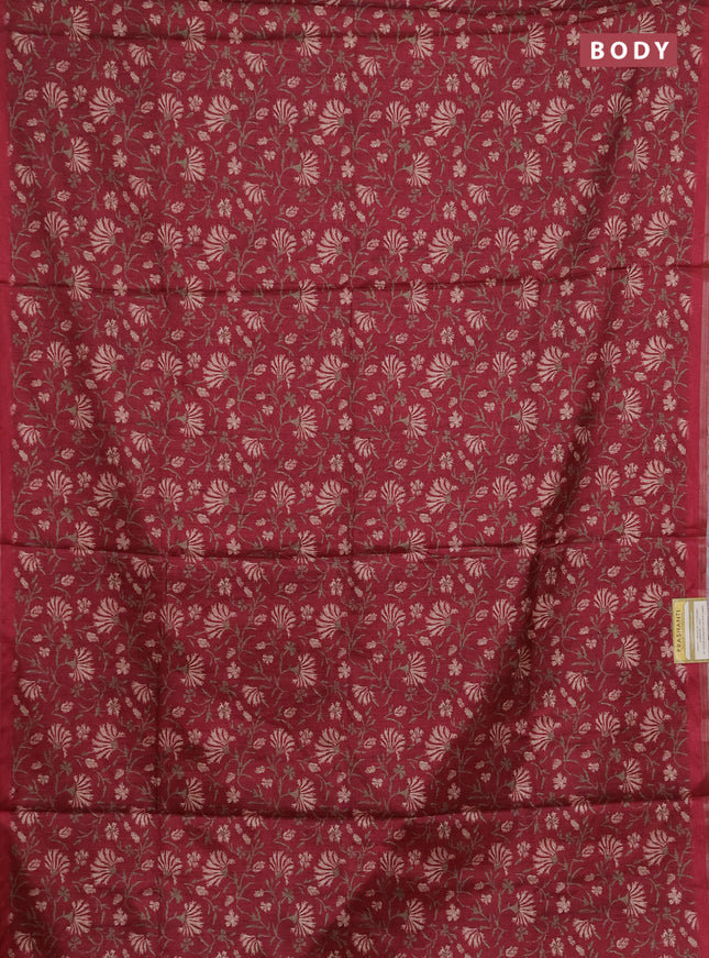 Semi tussar saree maroon with allover prints and zari woven piping border