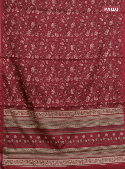 Semi tussar saree maroon with allover prints and zari woven piping border