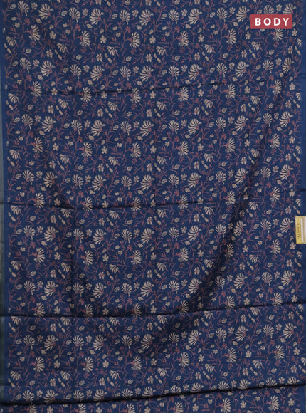Semi tussar saree peacock blue with allover prints and zari woven piping border