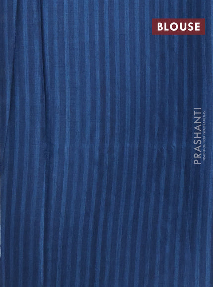 Semi tussar saree peacock blue with allover prints and zari woven piping border