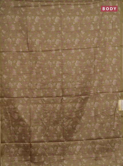 Semi tussar saree light green with allover prints and zari woven piping border