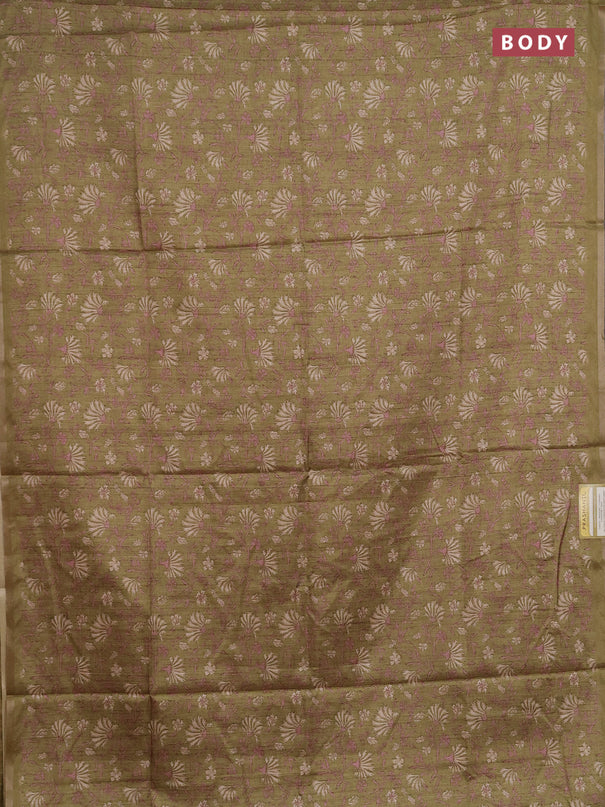 Semi tussar saree light green with allover prints and zari woven piping border