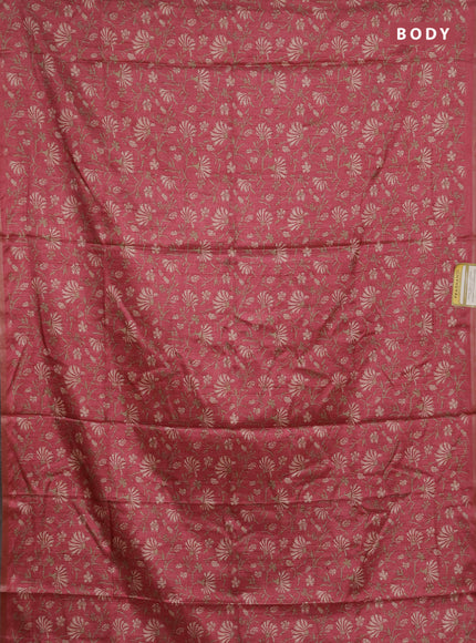 Semi tussar saree pink shade with allover prints and zari woven piping border