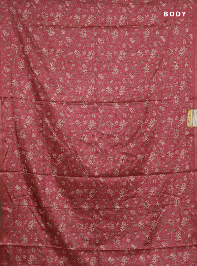 Semi tussar saree pink shade with allover prints and zari woven piping border
