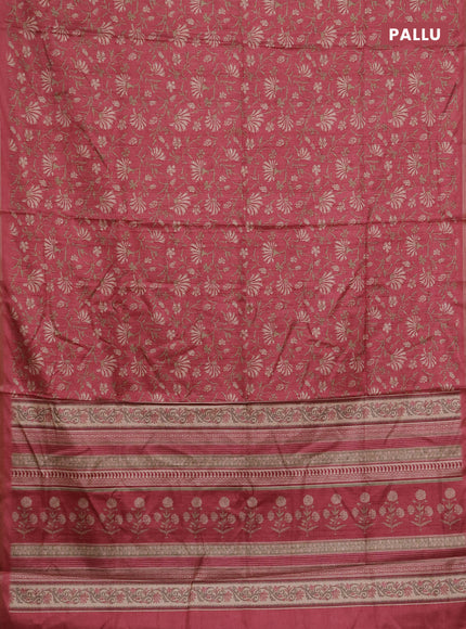 Semi tussar saree pink shade with allover prints and zari woven piping border
