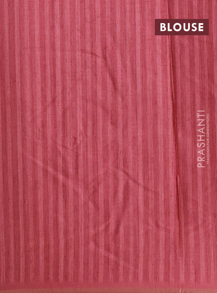 Semi tussar saree pink shade with allover prints and zari woven piping border
