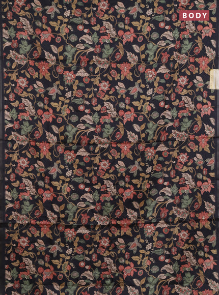 Semi tussar saree black with allover kalamkari prints and zari woven piping border