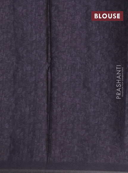 Semi tussar saree black with allover kalamkari prints and zari woven piping border