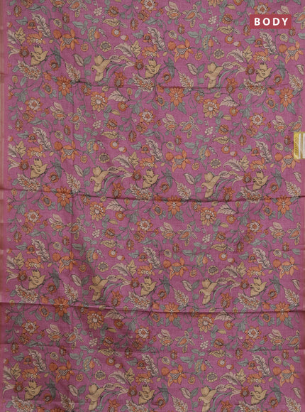 Semi tussar saree mauve pink with allover kalamkari prints and zari woven piping border