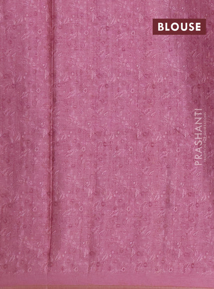 Semi tussar saree mauve pink with allover kalamkari prints and zari woven piping border