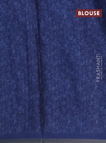 Semi tussar saree blue with allover kalamkari prints and zari woven piping border