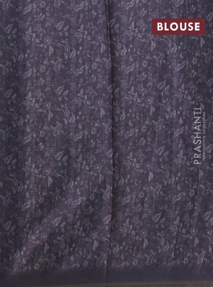 Semi tussar saree grey with allover kalamkari prints and zari woven piping border