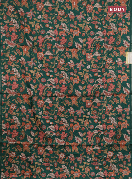 Semi tussar saree green with allover kalamkari prints and zari woven piping border