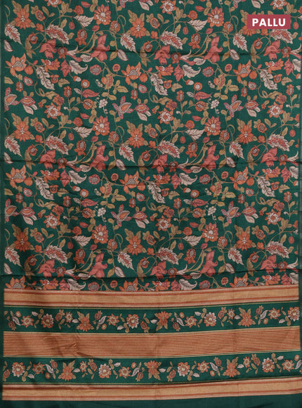 Semi tussar saree green with allover kalamkari prints and zari woven piping border