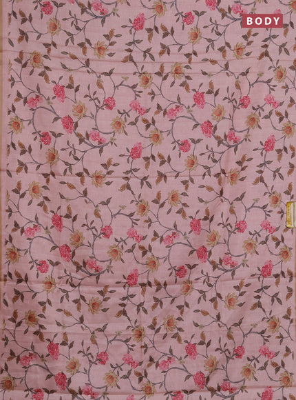 Semi tussar saree mild peach with allover floral digital prints and zari woven piping border