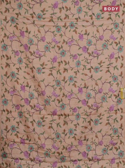 Semi tussar saree pale orange with allover floral digital prints and zari woven piping border