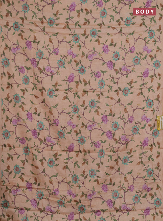 Semi tussar saree pale orange with allover floral digital prints and zari woven piping border