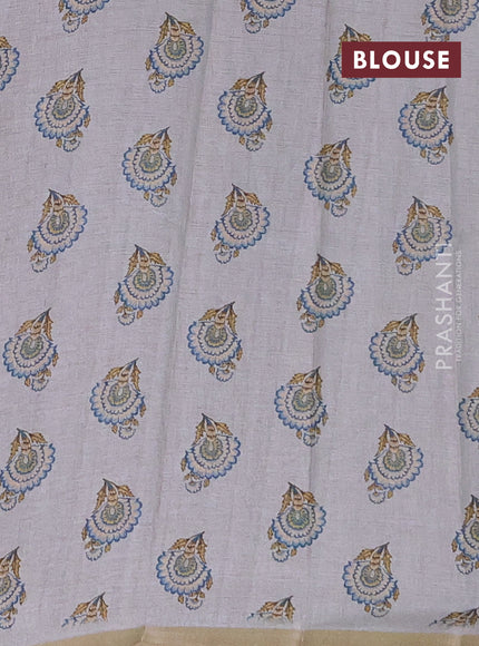 Semi tussar saree pastel grey with allover floral digital prints and zari woven piping border