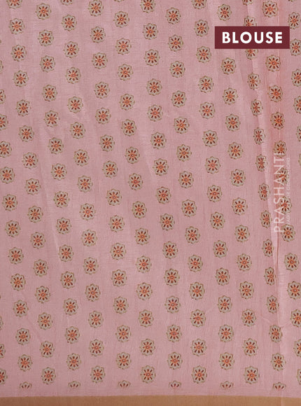 Semi tussar saree mild peach with allover floral digital prints and zari woven piping border