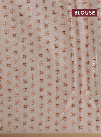 Semi tussar saree beige with allover floral digital prints and zari woven piping border