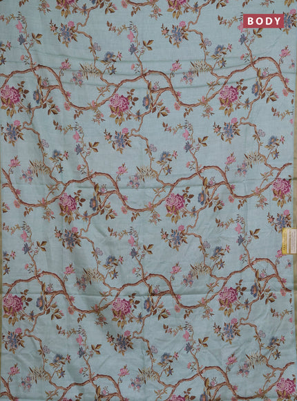 Semi tussar saree mild teal with allover floral digital prints and zari woven piping border