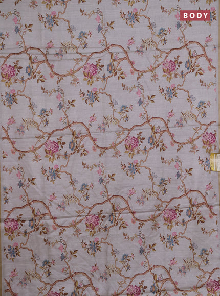 Semi tussar saree pastel grey with allover floral digital prints and zari woven piping border