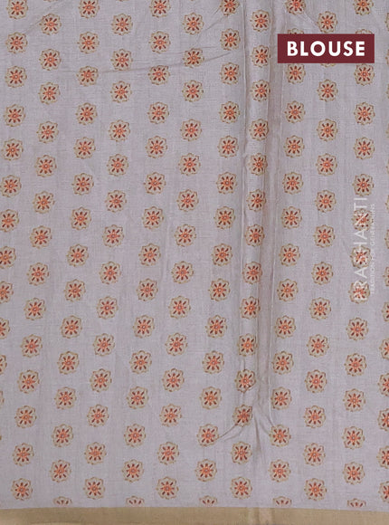 Semi tussar saree pastel grey with allover floral digital prints and zari woven piping border