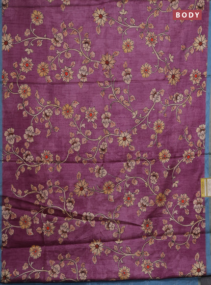 Semi tussar saree purple with allover kalamkari prints and piping zari woven border