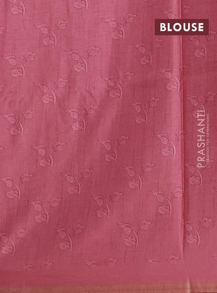 Semi tussar saree olive green with allover kalamkari prints and piping zari woven border