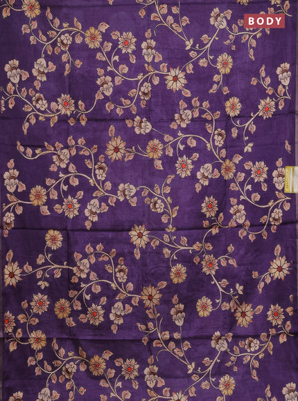Semi tussar saree lavender with allover kalamkari prints and piping zari woven border
