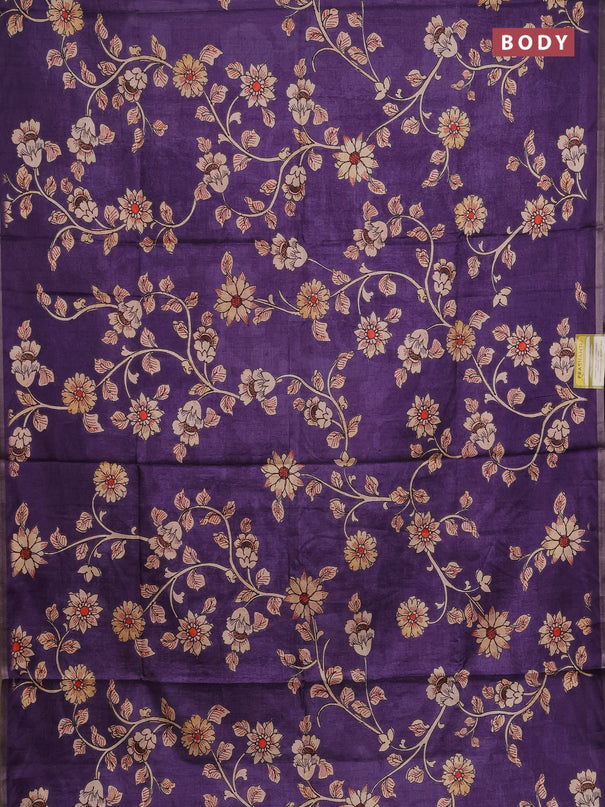 Semi tussar saree lavender with allover kalamkari prints and piping zari woven border