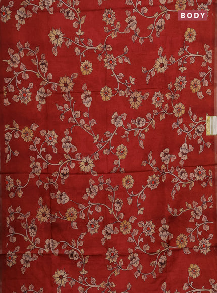 Semi tussar saree maroon with allover kalamkari prints and piping zari woven border