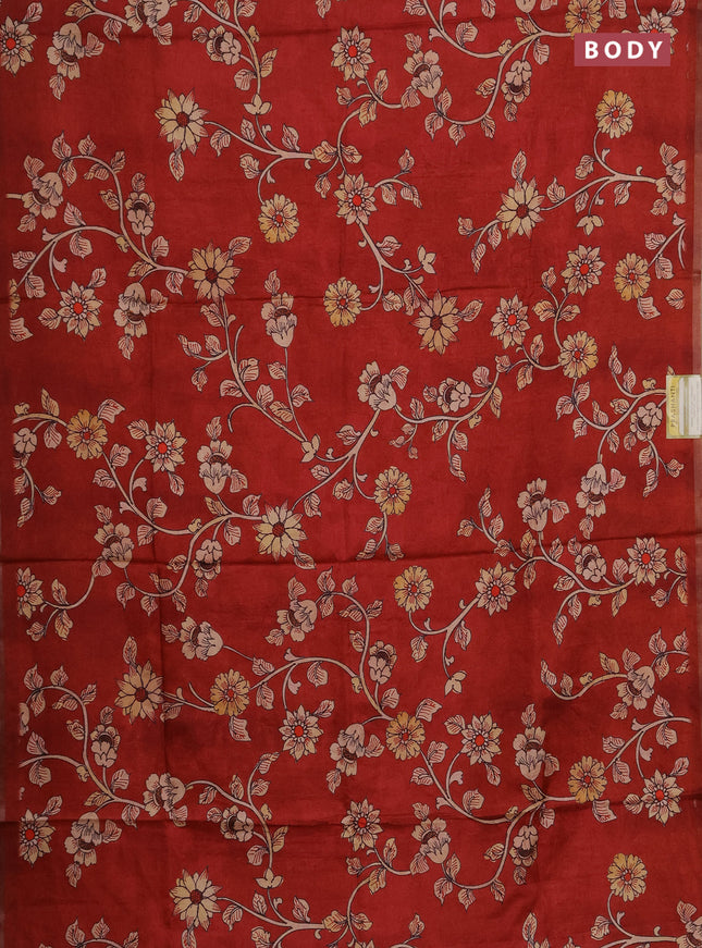 Semi tussar saree maroon with allover kalamkari prints and piping zari woven border