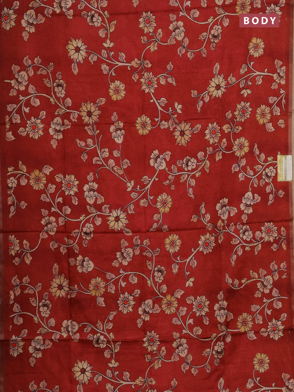 Semi tussar saree maroon with allover kalamkari prints and piping zari woven border
