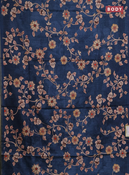 Semi tussar saree dark grey with allover kalamkari prints and piping zari woven border
