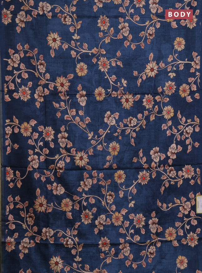 Semi tussar saree dark grey with allover kalamkari prints and piping zari woven border