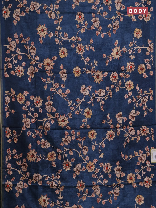 Semi tussar saree dark grey with allover kalamkari prints and piping zari woven border