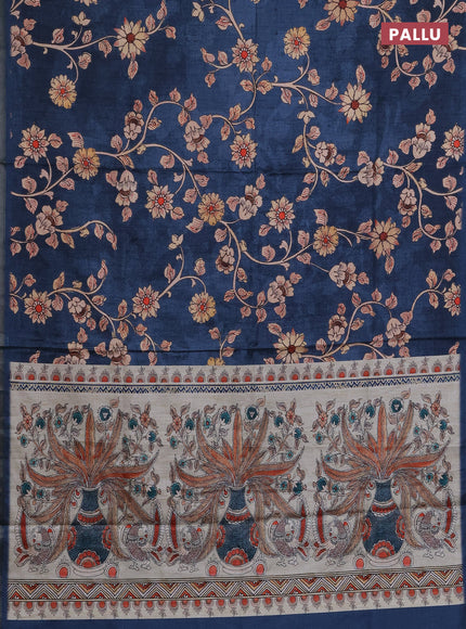 Semi tussar saree dark grey with allover kalamkari prints and piping zari woven border